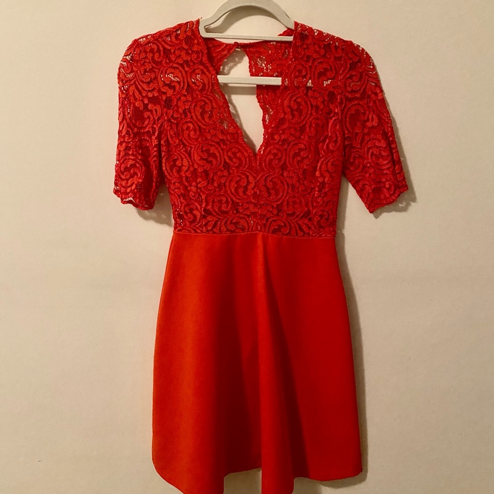 Red Zara open back lace dress